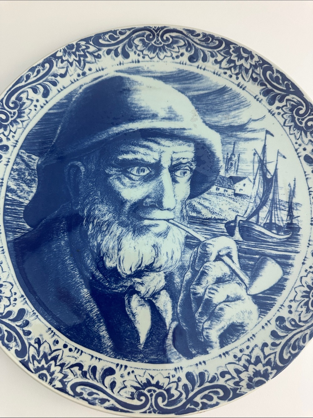 Large rare  Blue-and-White Fisherman Decorative Wall Plate